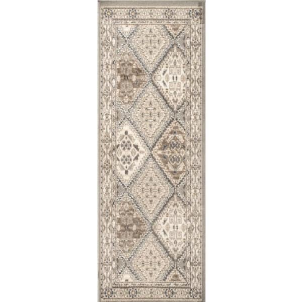 Melange Tiles Taupe 2.6 ft. x 12 ft. Indoor Area Rug