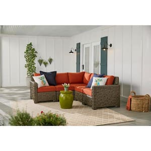Laguna Point 5-Piece Brown Wicker Outdoor Patio Sectional Sofa Set with CushionGuard Quarry Red Cushions