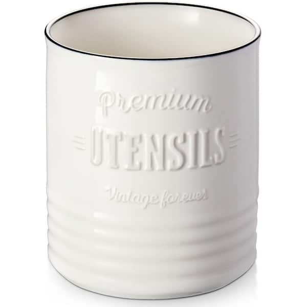 Extra Large White Kitchen Utensil Holder, Utensil Holder for Countertop, Ceramic Utensil Crock for Kitchen Decor