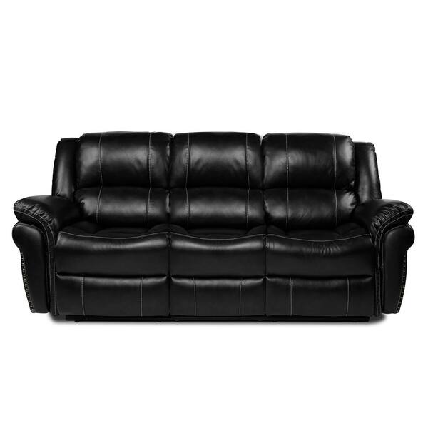 3 seater black leather electric recliner sofa