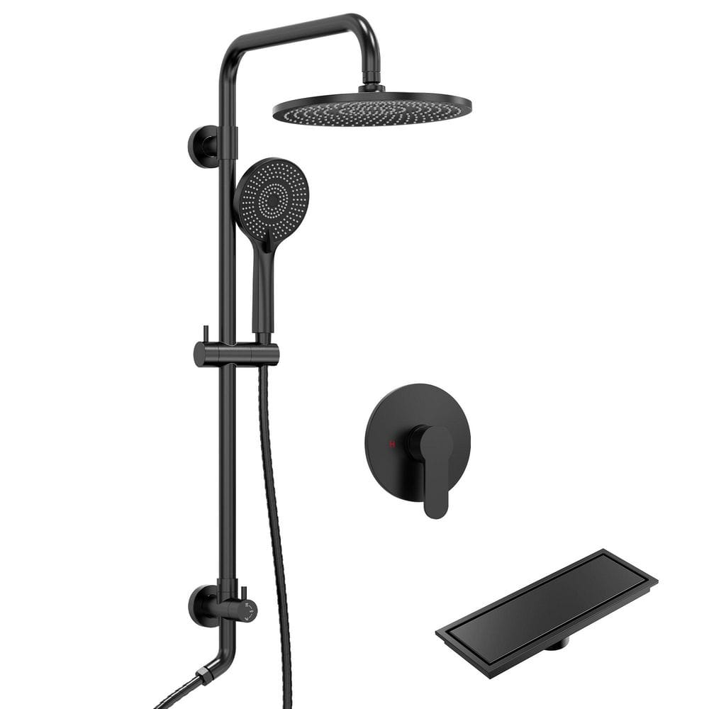 10 in. 2-Spray Wall Mount Dual Fixed and Handheld Shower Head 2.5 GPM with Shower Drain in Matte Black Valve Included price history on PriceWatchPro