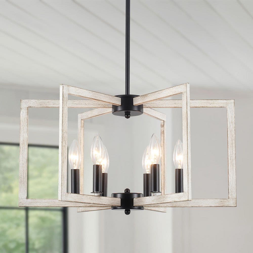 6-Light Black & Beige Gray Antique Textured Industrial Geometric Candlestick Chandelier Rectangle Hanging Pendant Light price history on PriceWatchPro