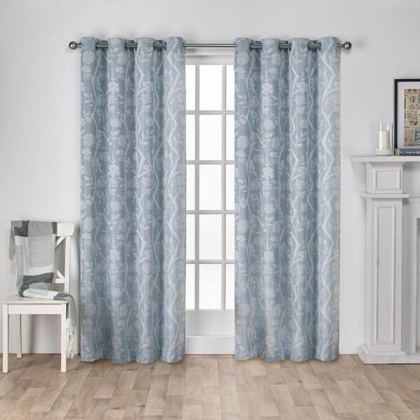 Unbranded Lamont 54 in. W x 84 in. L Jacquard Grommet Top Curtain Panel in Steel Blue (2 Panels)