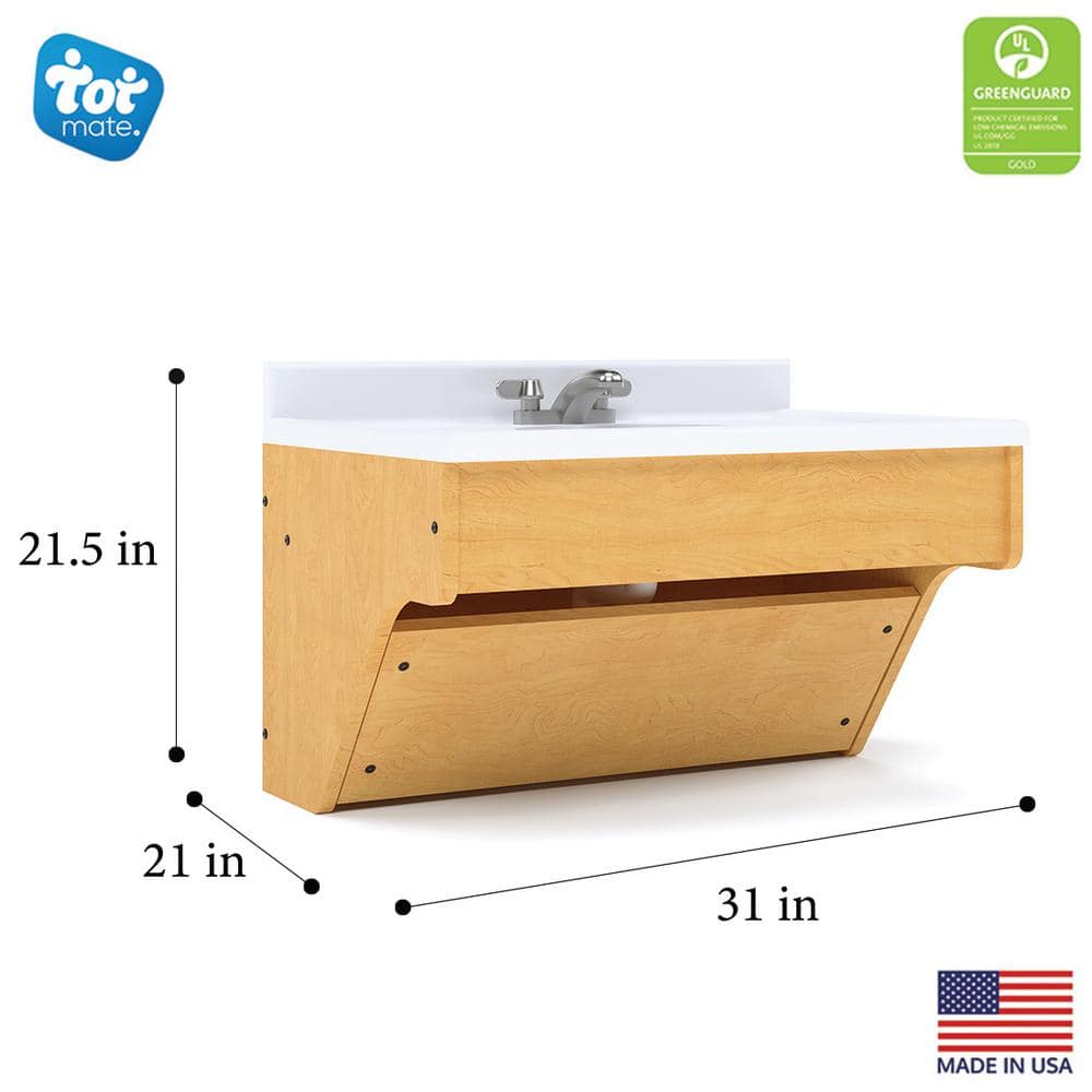 Maple Single Wall-Mount Vanity with White Marble Top