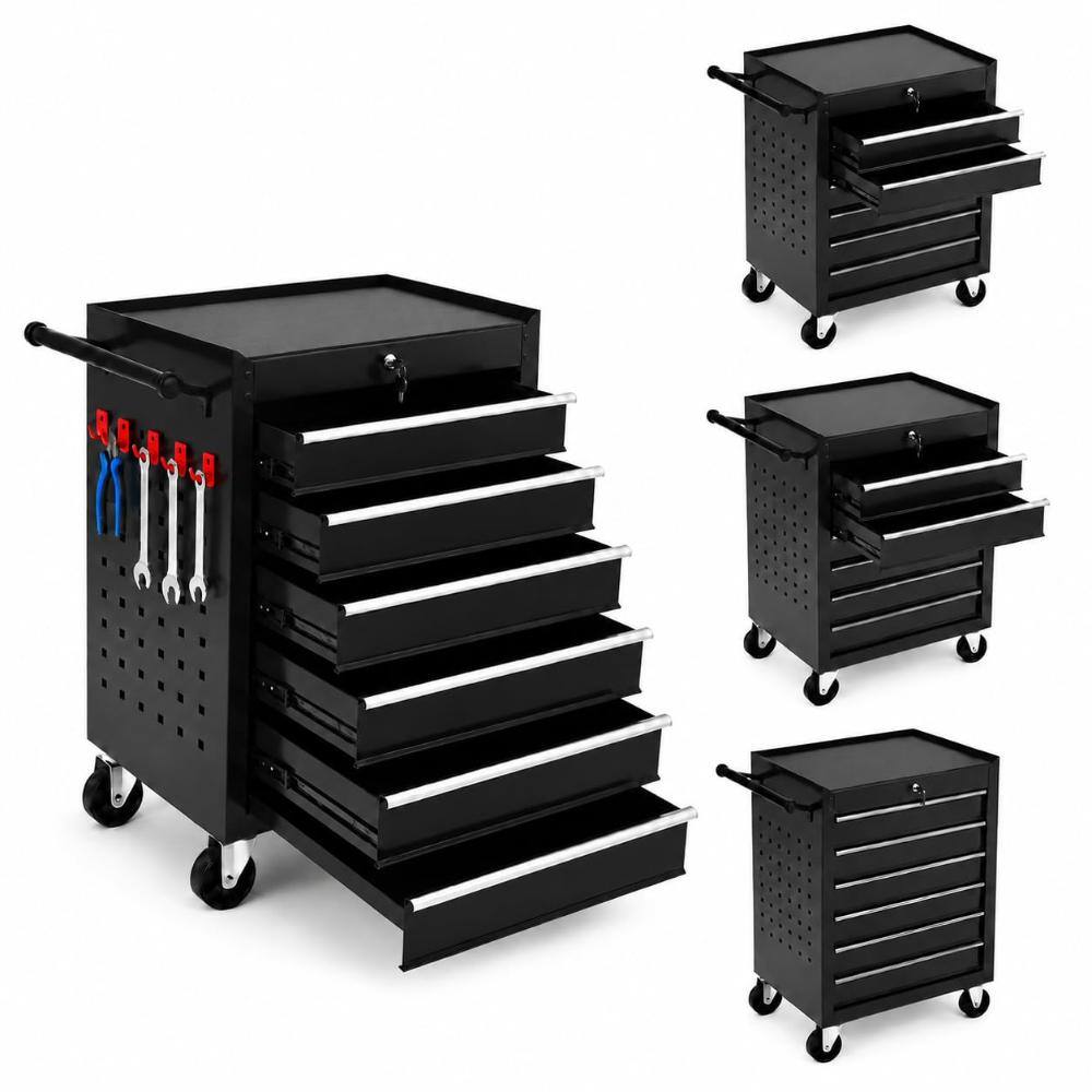 "24""×13""×29"" Black Cold Rolled Steel Heavy-Duty Lockable Rolling Tool Cart with 6 Drawers, Casters & Drawer Liners" price history on PriceWatchPro