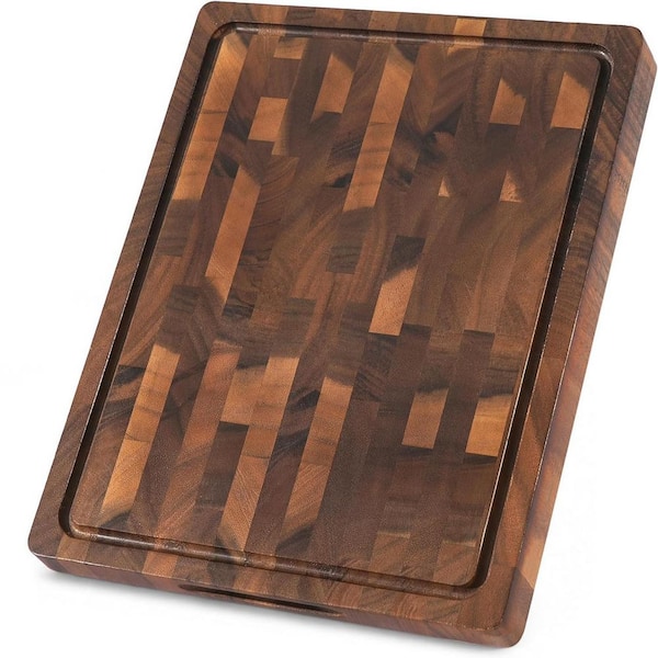 Large 17 in. x 13 in. Rectangular Walnut Wood Cutting Board with Handle for Kitchen Meal Prep, Double Sided