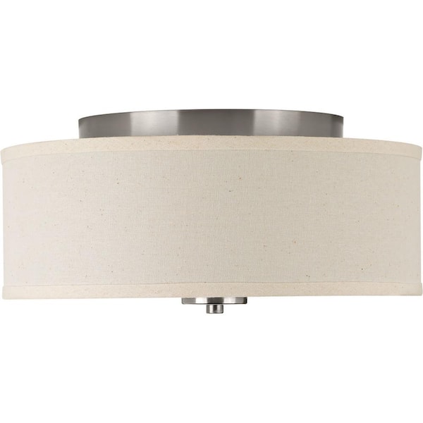 Inspire Collection 13 in. 2-Light Brushed Nickel Transitional Kitchen  Ceiling Light Drum Flush Mount