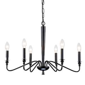 Rustic 6-Light Black Metal Chandelier With No Bulbs Included