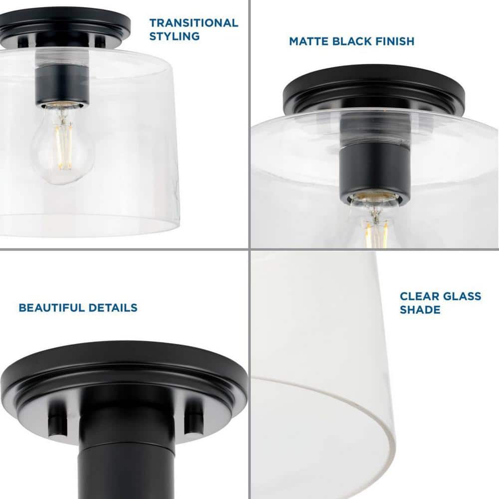 Adley Matte Black and Clear Glass Flush Mount Light
