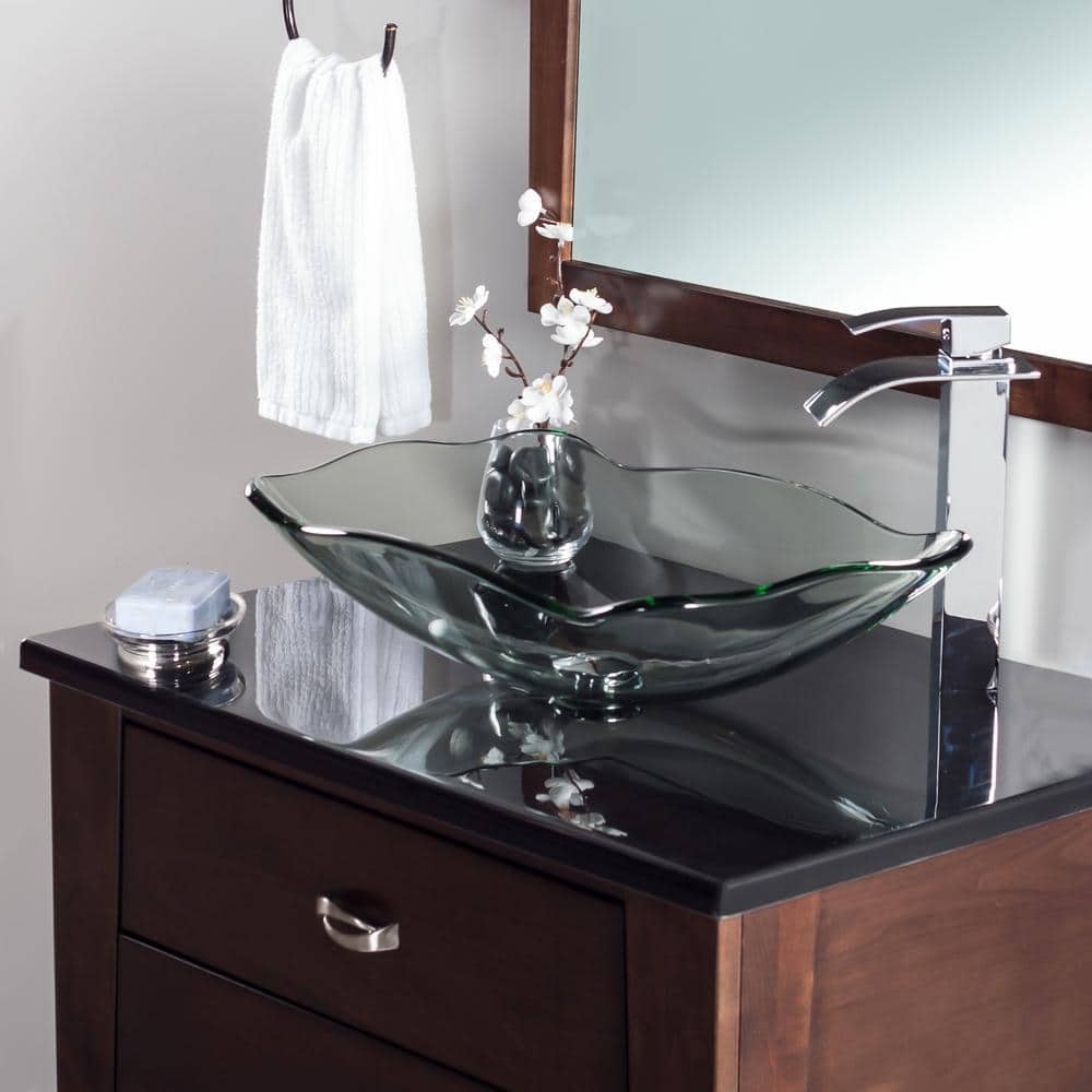 Elegante Clear Fluted Glass Above-Counter Vessel Sink