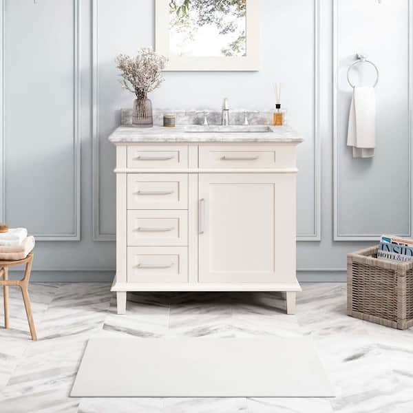 Home Decorators Collection Sonoma 36 in. Single Sink Freestanding Off White Bath Vanity with Carrara Marble Top (Assembled)