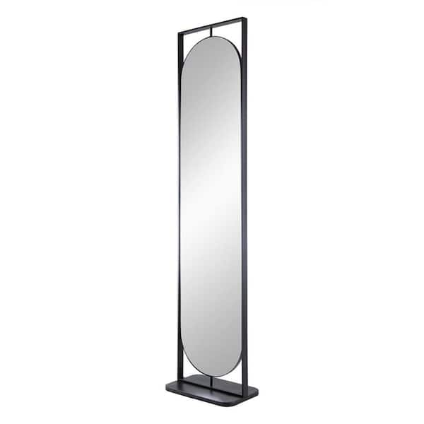 Anky 18.1 in. W x 77.8 in. H Iron Framed Black 360° Swivel Full Length Decorative Floor Mirror with Back Storage Racks