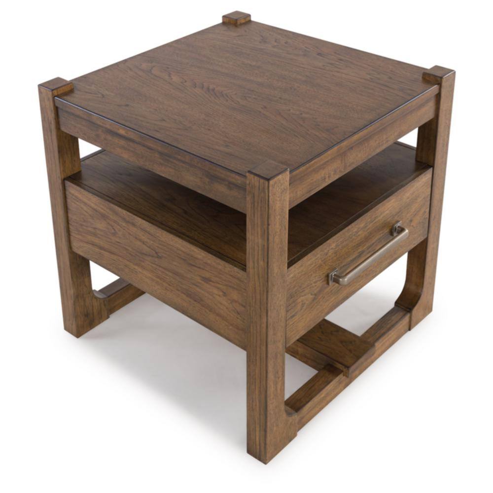Light Brown Square Wood End Table with Storage Drawer