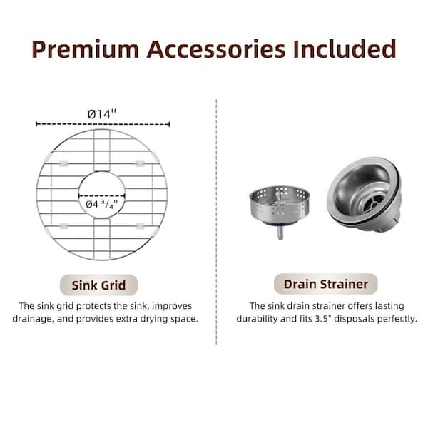 18 in. Undermount/ Drop-In Kitchen Sink, Compact Round Single Bowl White Fireclay Sink, Includes Drain Strainer and Grid