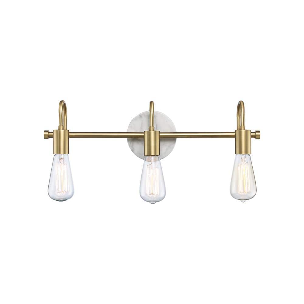 Monteaux Lighting Karina 21 in. 3-Light Gold and Faux Marble Vanity Light