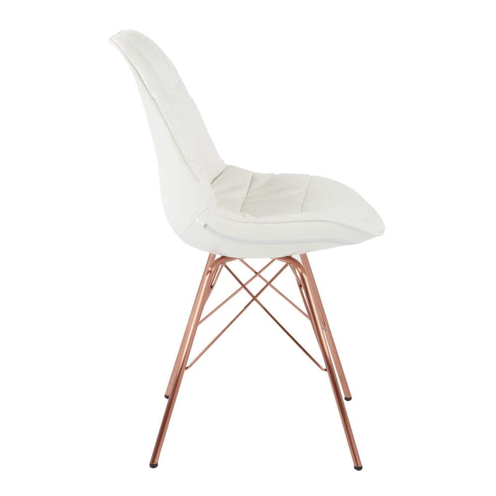 Mid-Century Modern Langdon White Faux Leather Side Chair with Rose Gold Metal Base