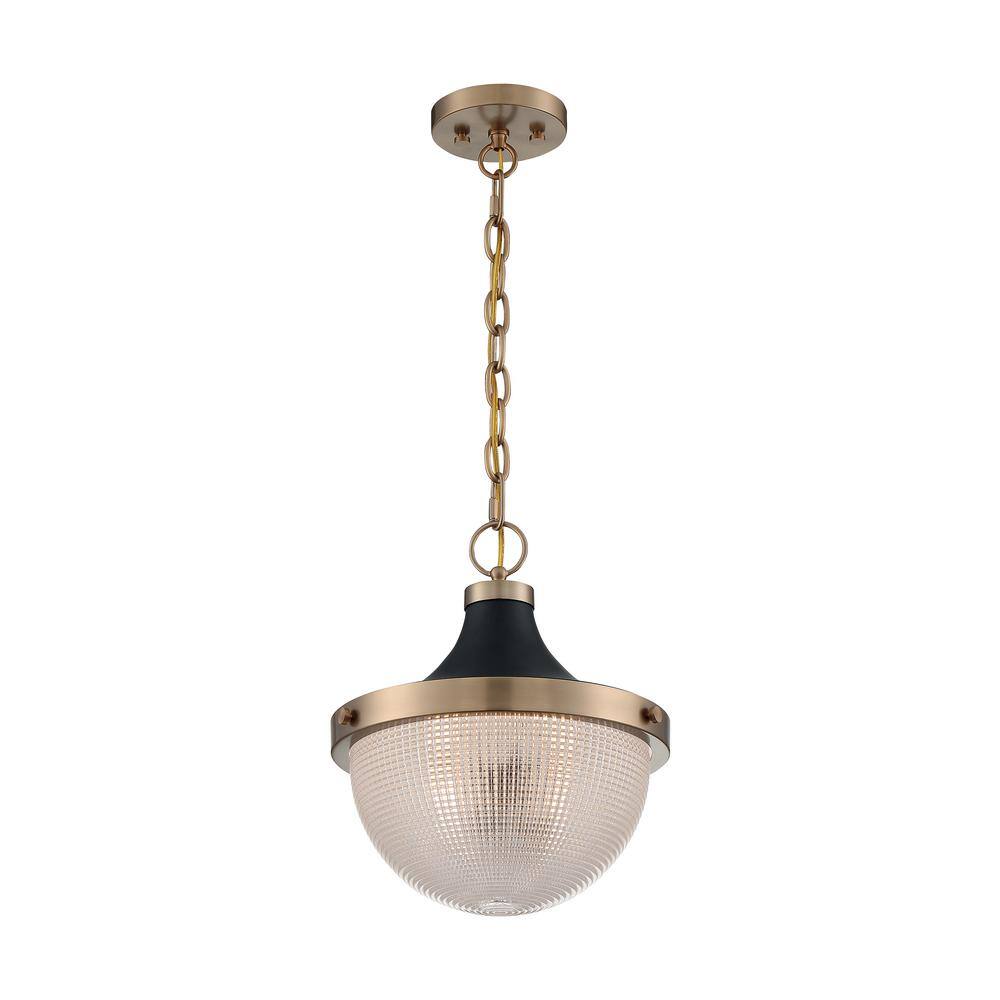 Faro Transitional Large Bowl Pendant in Matte Black with Clear Prismatic Glass