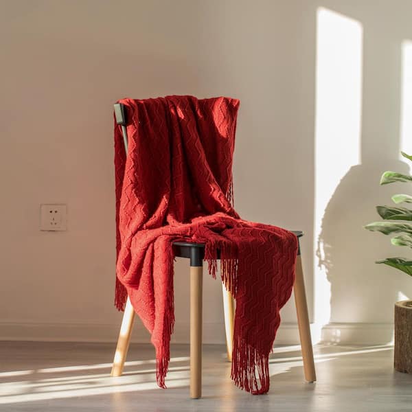 Battilo Spring Home Patterned Red Throw Blanket with Fringe