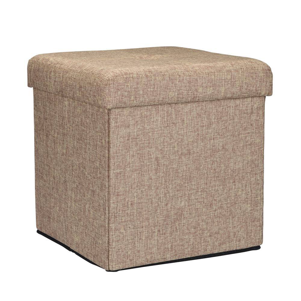 Simplify Faux Linen Folding Storage Ottoman Cube in Natural