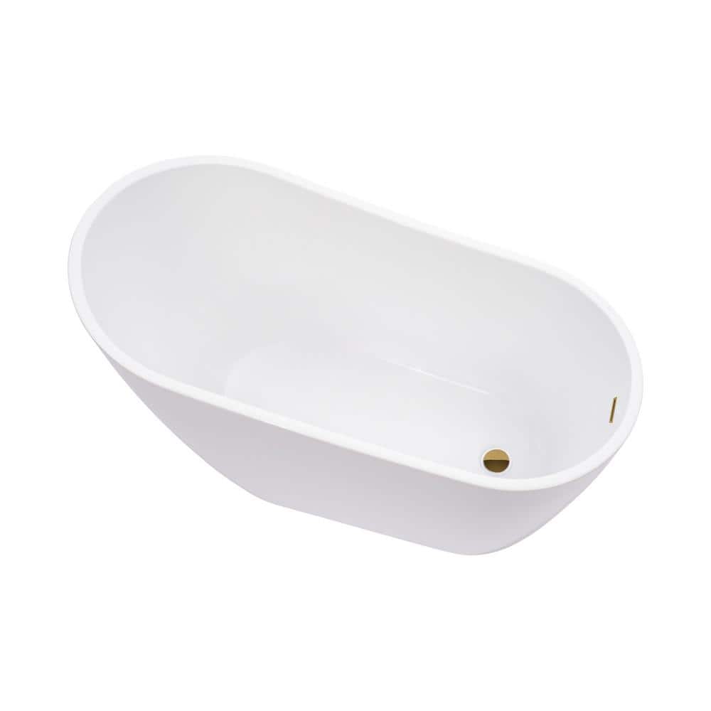55" White Acrylic Freestanding Soaking Bathtub