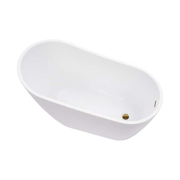 Vanity Art Bourges 55 in. Acrylic Flatbottom Bathtub in White/Titanium Gold