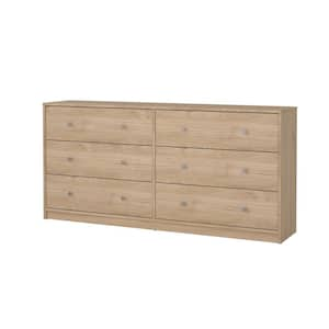 Portland 6-Drawer Double Dresser in Oak 26.89 in. H x 56.34 in. W x 12.46 in. D