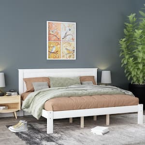 White Queen Size Platform Bed Frame with Headboard