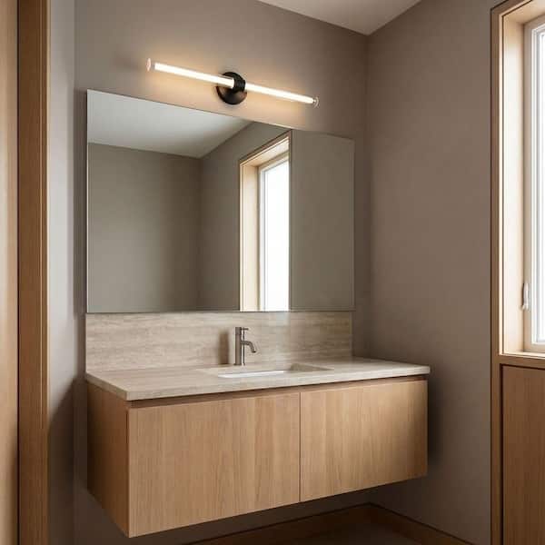 Silas 4.5 in. W x 24 in. H Midnight Black LED Modern Bathroom Wall Sconce with Clear Acrylic Cylindrical Diffusers