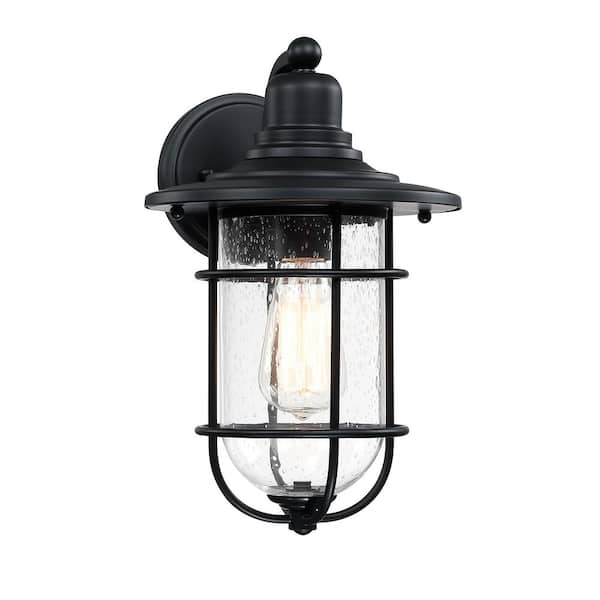 Hukoro 13.66 in. H 1-Light Matte Black Hardwired Outdoor Wall Lantern Sconce