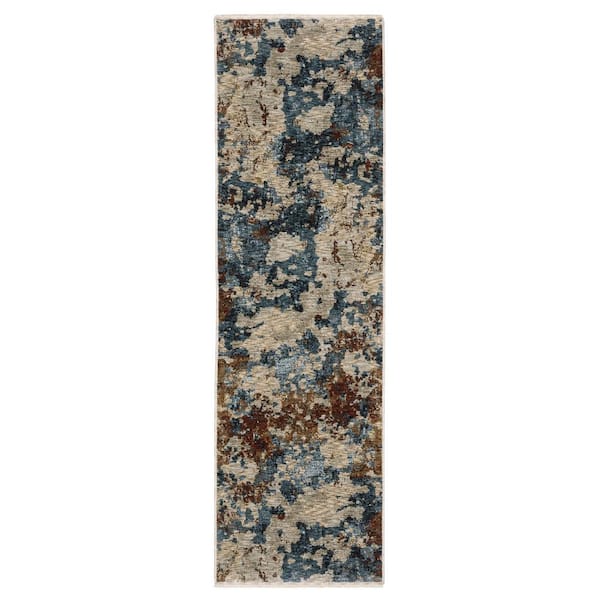 AVERLEY HOME Haven Beige/Multi-Colored 2 ft. x 8 ft. Abstract Cosmic Splash Polyester Fringed Indoor Runner Area Rug