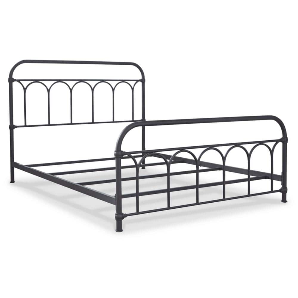 Charmfield Matte Black Queen Metal Bed with Headboard