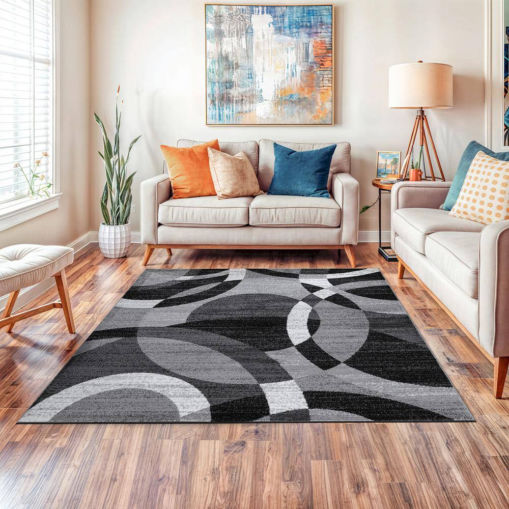 Gray Geometric Circles Synthetic Square Area Rug 6'6" x 6'6"