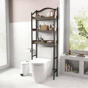 24 in. W x 66 in. H x 9 in. D Black Over The Toilet Storage Bathroom Spacesaver Shelf with With Towel Rack