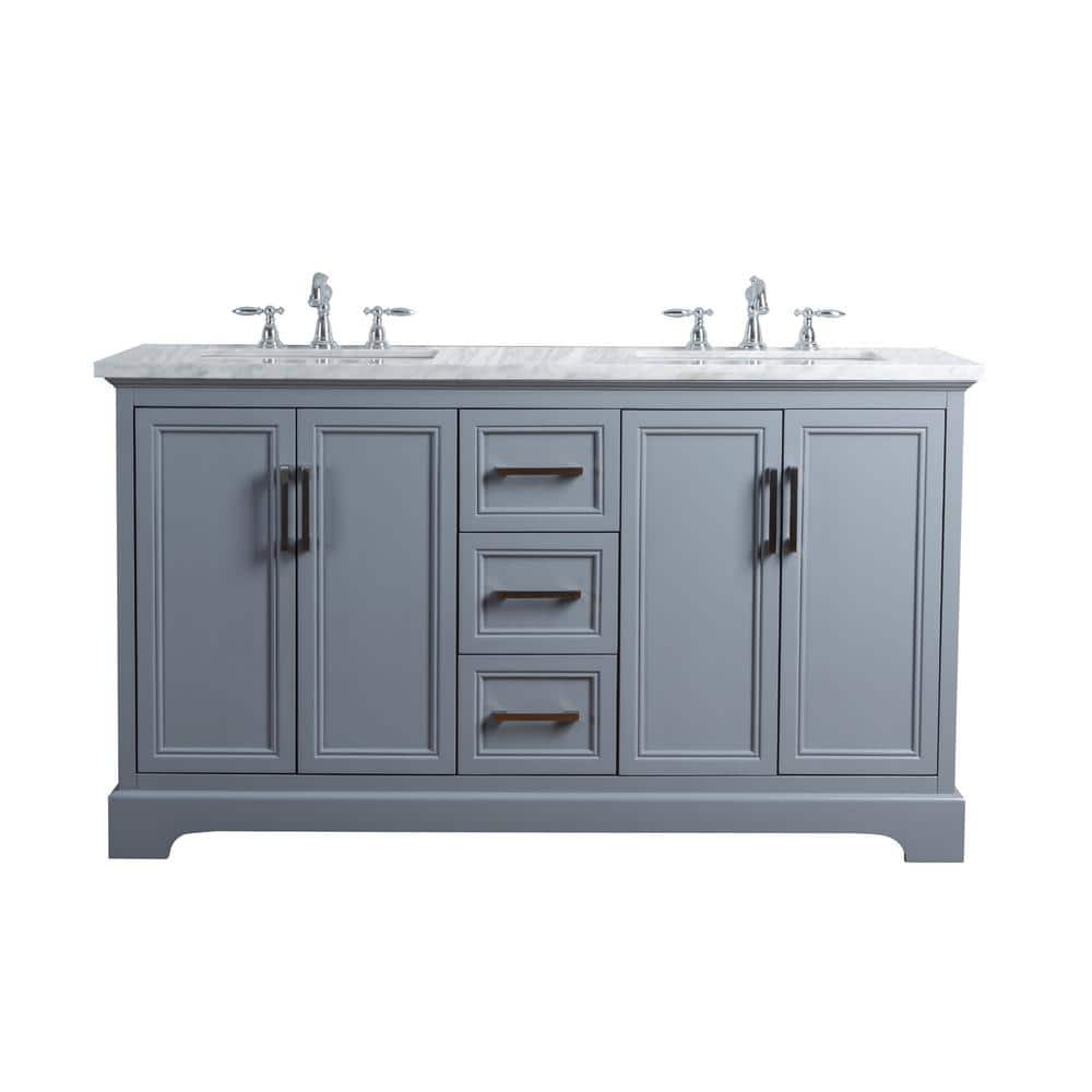 60 in. Ariane Double Sink Vanity in Gray with Marble Vanity Top in Carrara 