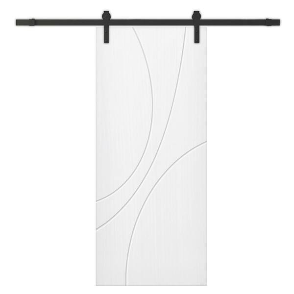 CALHOME 24 in. x 84 in. White Painted Composite MDF Paneled Interior Sliding Barn Door with Hardware Kit