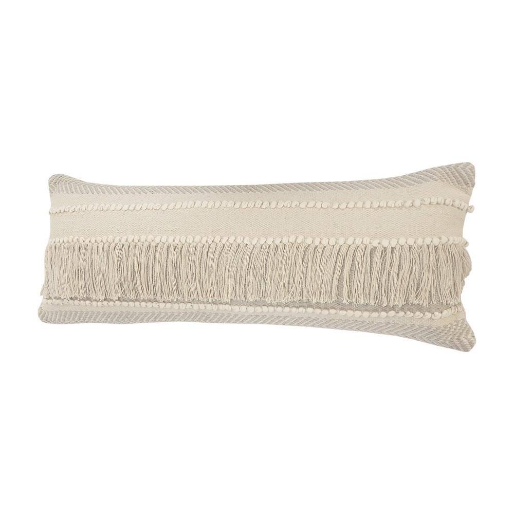 Beige Rectangular Woven Polyester Throw Pillow, 14" x 36"