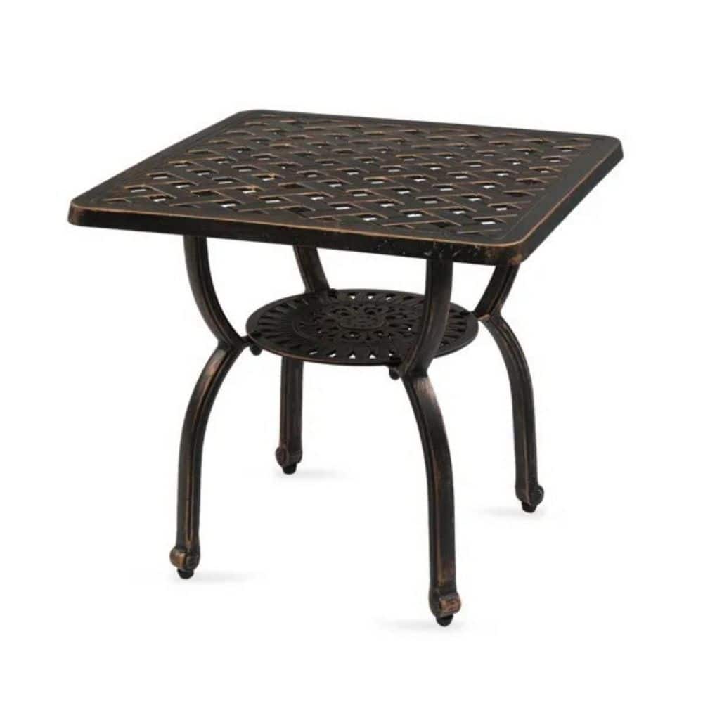 Cast Aluminum Outdoor Side Table, Rustproof Outdoor Square Side Table, Garden Balcony Coffee Table, Antique Brass