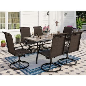 7-Piece Patio Outdoor Dining Set with Rectangle Table and Rattan Swivel Chair