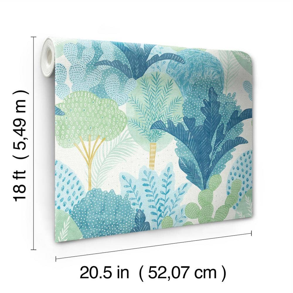 Teal and Blue Botanical Peel and Stick Vinyl Wallpaper