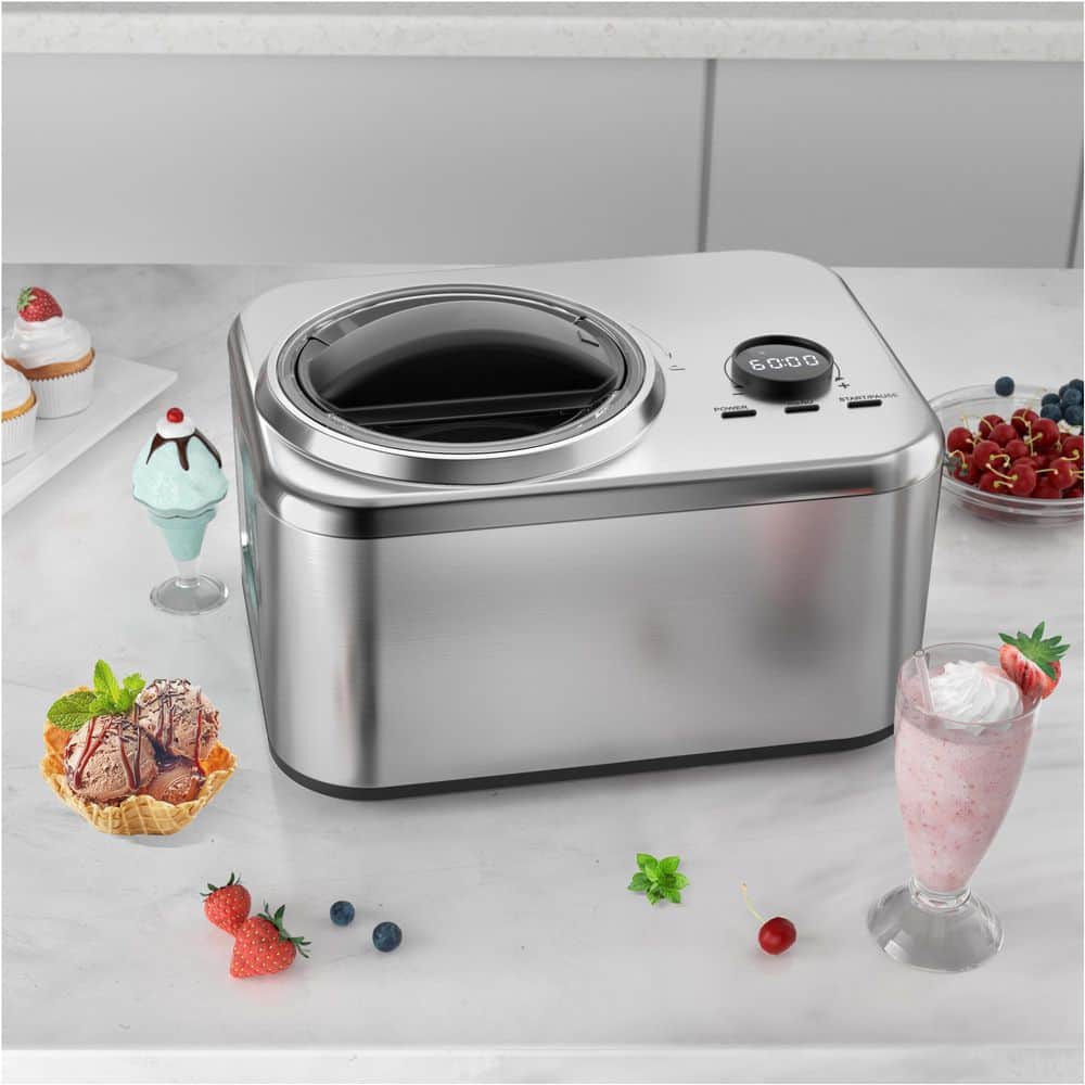1. 5 qt. Automatic Ice Cream Maker, No Pre-Freezing Fruit Yogurt Machine with Automatic Mixer, Silver