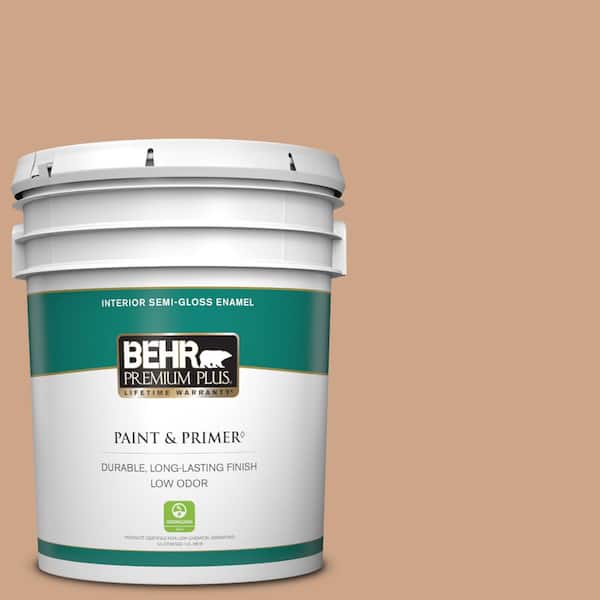BEHR PREMIUM PLUS 5 gal. #PMD-76 Sienna Buff Semi-Gloss Enamel Low Odor Interior Paint & Primer