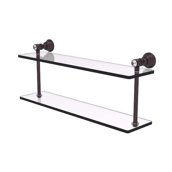 Carolina Crystal Collection 22 in. x 9.2 in. x 5.6 in. D Brass Rectangular 2-Tiered Glass Shelf in Antique Bronze