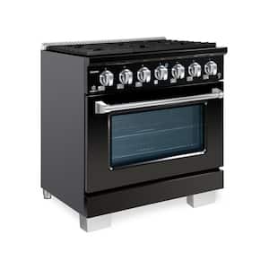 BOLD 36" 5.2 CuFt. 6 Burner Freestanding Single Oven Dual Fuel Range with Gas Stove and Electric Oven in Black Stainless