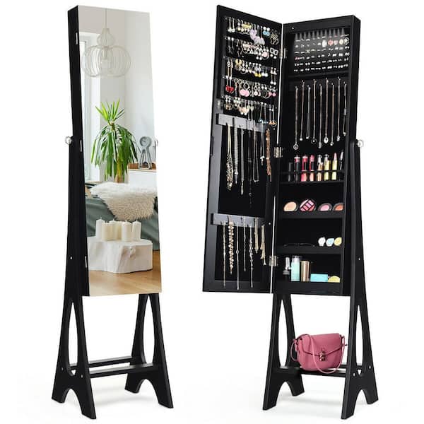 Costway LED Jewelry Armoire Cabinet with Bevel Edge Mirror Organizer Mirrored Standing New