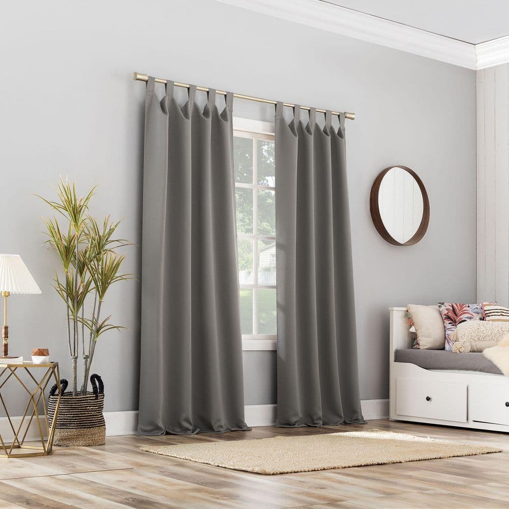 Gray Polyester Blackout Tab Top Curtain Panel 40" x 95"
