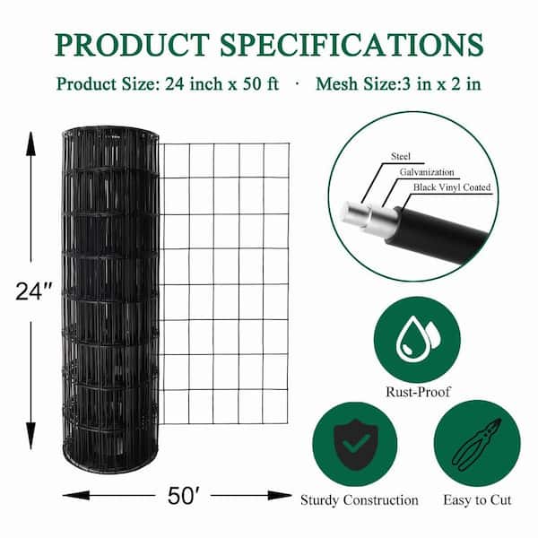 Angel Sar 24 in. x 50 ft. 16-Gauge Black PVC Poultry Netting, Coated Welded Wire Fence for Yard Vegetable Plant Protection