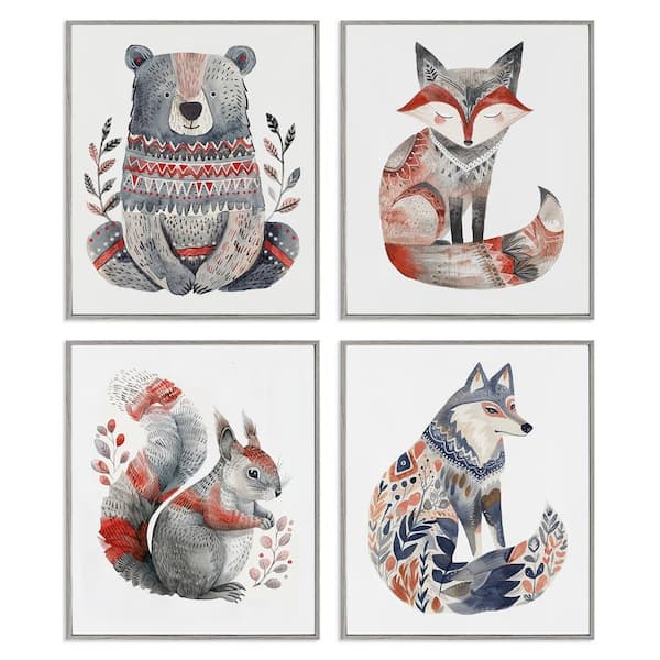Stupell Industries Scandinavian Forest Animals by LSR Design Studio 4 Pieces Gray Framed Animal Giclee Art Print 20 in. x 16 in.