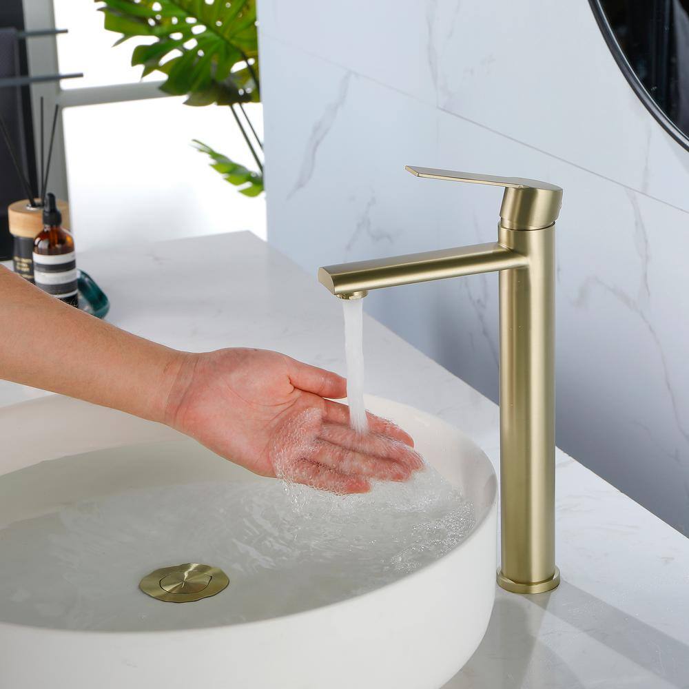 Brushed Gold Single Handle Tall Vessel Sink Faucet
