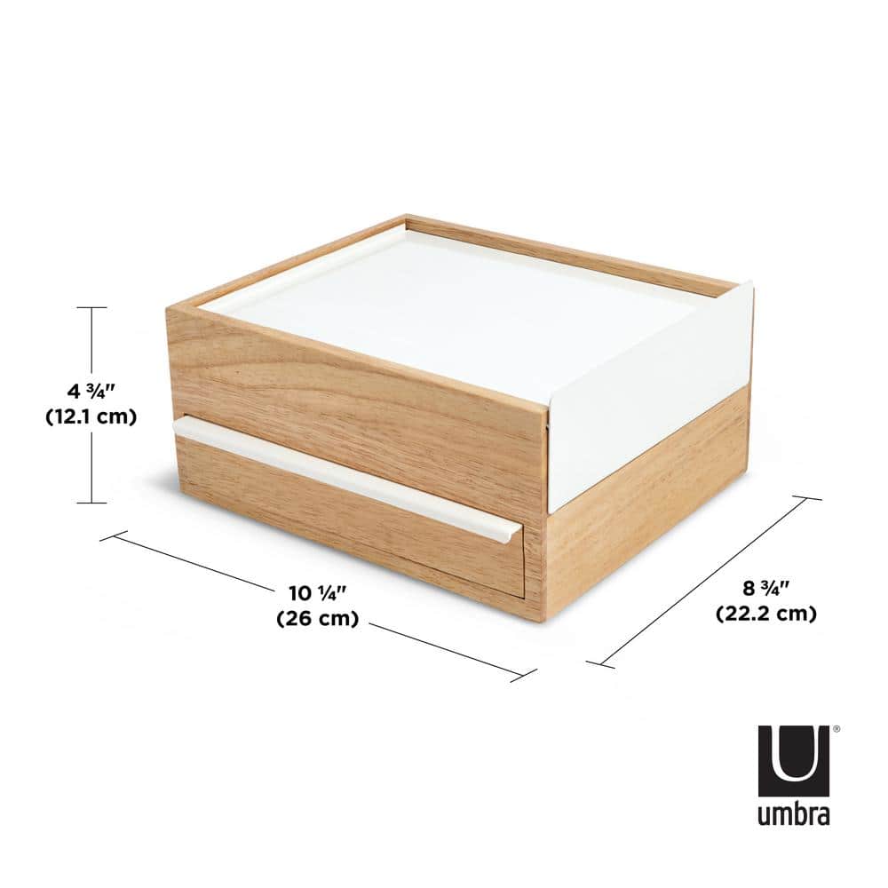 White and Natural Wood Jewelry Box with Linen Pads