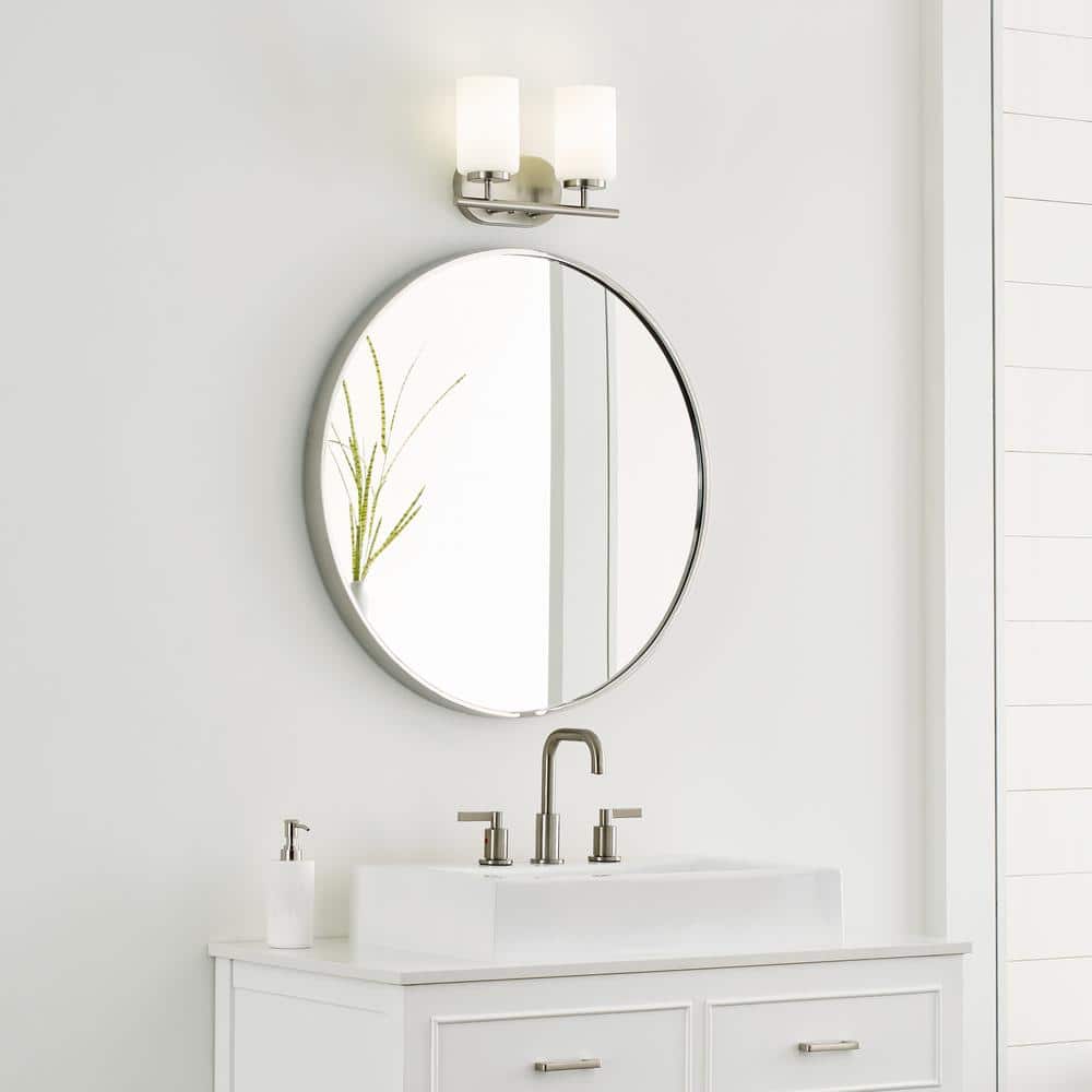 Sleek Brushed Nickel 2-Light Wall Sconce with Opal Etched Glass